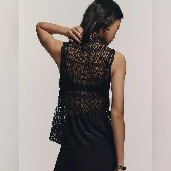 Maeve Smocked High-Neck Tiered Tank Top Black NWT - Picture 4 of 8